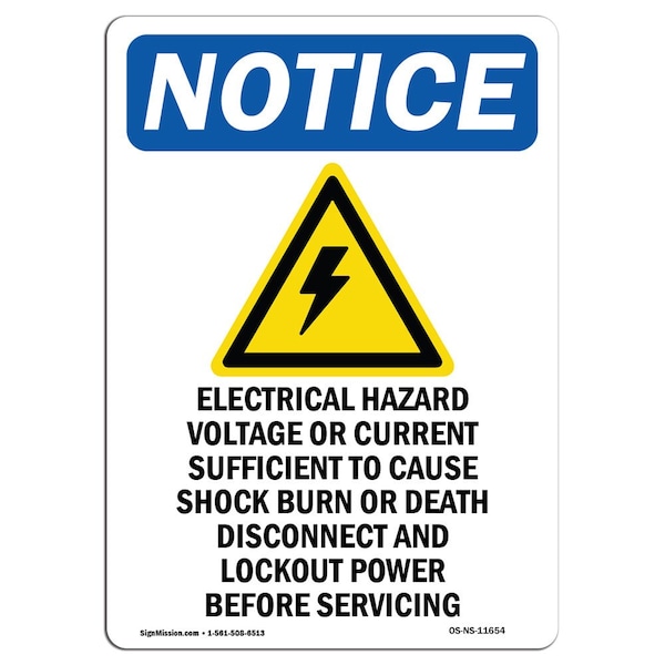Safety Sign, OSHA Notice, 24" Height, Electrical Hazard Sign With Symbol, Portrait